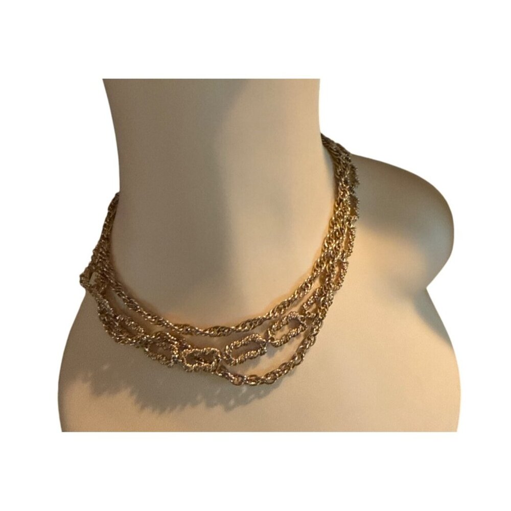 Crown Trifari Multi-Strand Textured Chain Necklace
